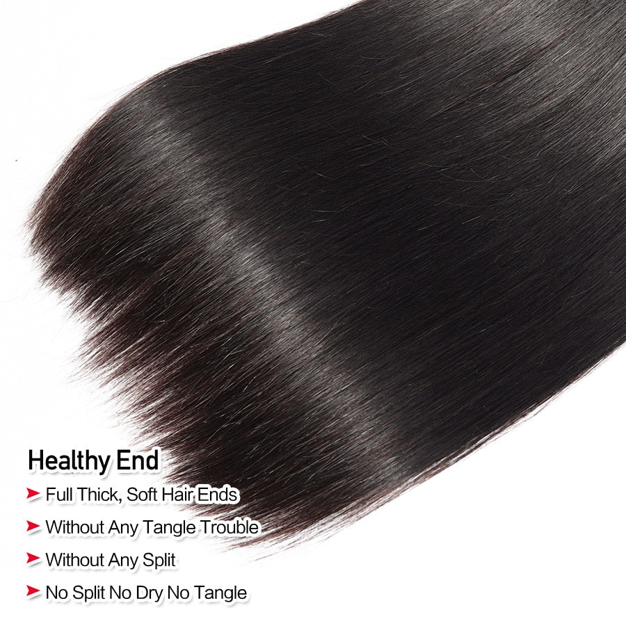 100% Brazilian Straight Human Hair Weave Bundles With Closure Hair Extensions