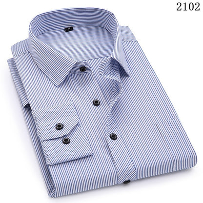 Slim Fit Mens Business Casual Long Sleeved Striped Classic Shirt Plus Large Size 8XL 7XL 6XL 5XL 4XL