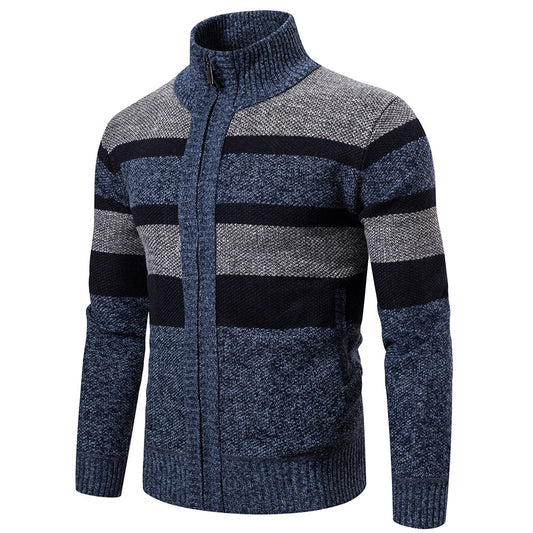 Fashion Striped Knitted Slim Fit  Winter Cardigan Men