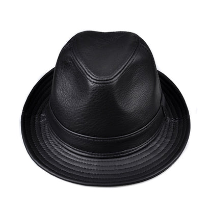 High Quality Genuine Cow Skin Short Brim Leather Fedora