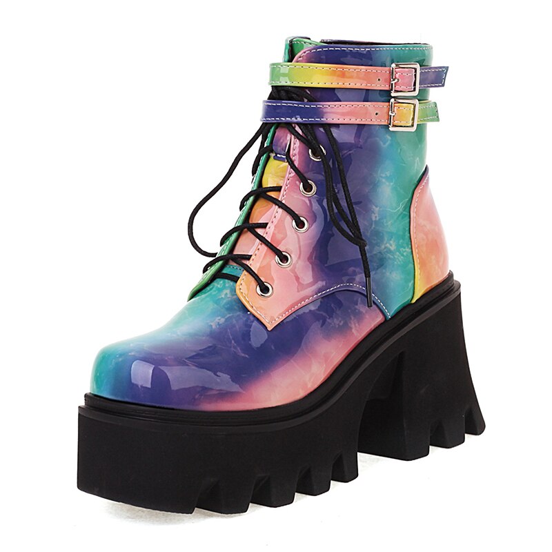 Fashion Colorful Platform Chunky Heels Ankle Boot