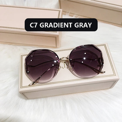 Gradient Sunglasses Women  Cut Trimmed Lens Metal Curved Temples