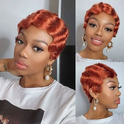 Finger Wave Full Machine Human Hair Wig