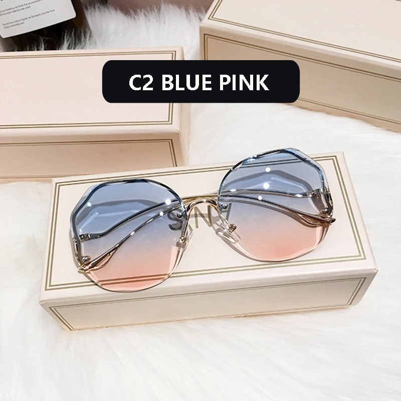 Gradient Sunglasses Women  Cut Trimmed Lens Metal Curved Temples