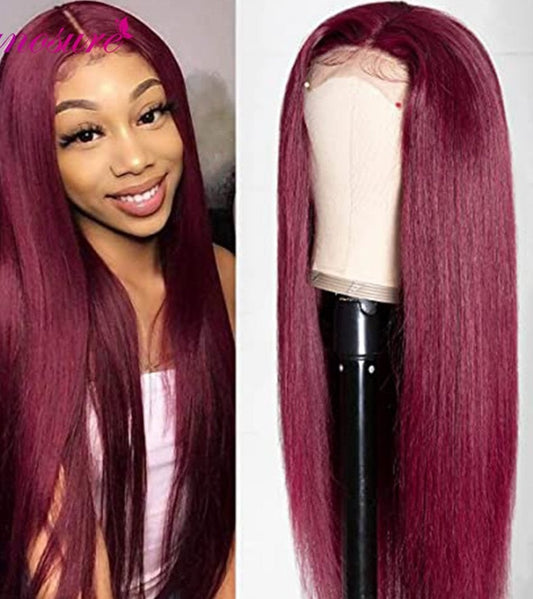 Burgundy 13x4 HD Transparent Lace Front Human Hair Wigs 99J Straight Lace Frontal Wig Pre Plucked Remy Hair