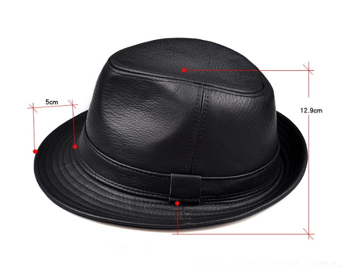 High Quality Genuine Cow Skin Short Brim Leather Fedora