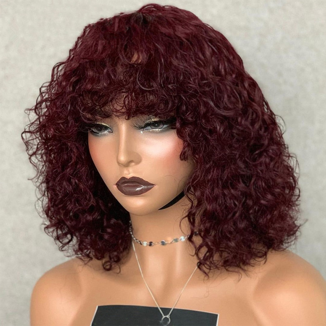 Fringe Wig Deep Wave Human Hair Wigs With Bangs 200 Density