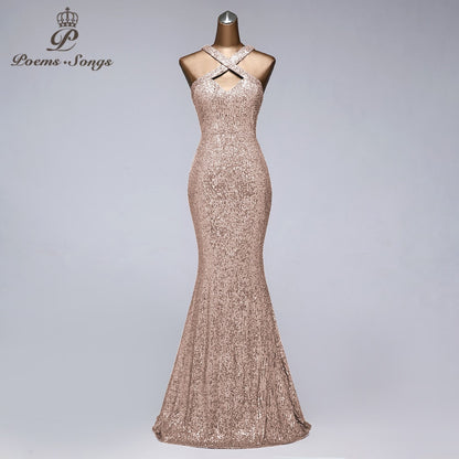 Sexy neck style Sequin evening dress