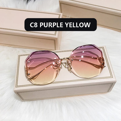 Gradient Sunglasses Women  Cut Trimmed Lens Metal Curved Temples