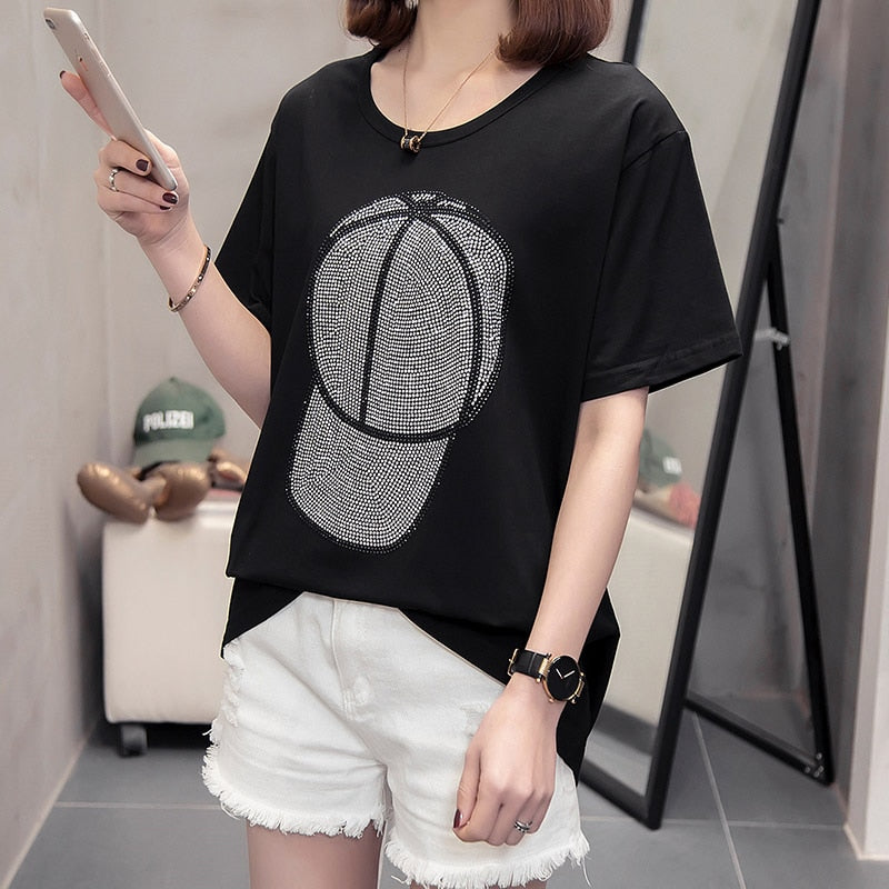 New Fashion Loose Diamond Hat Tee