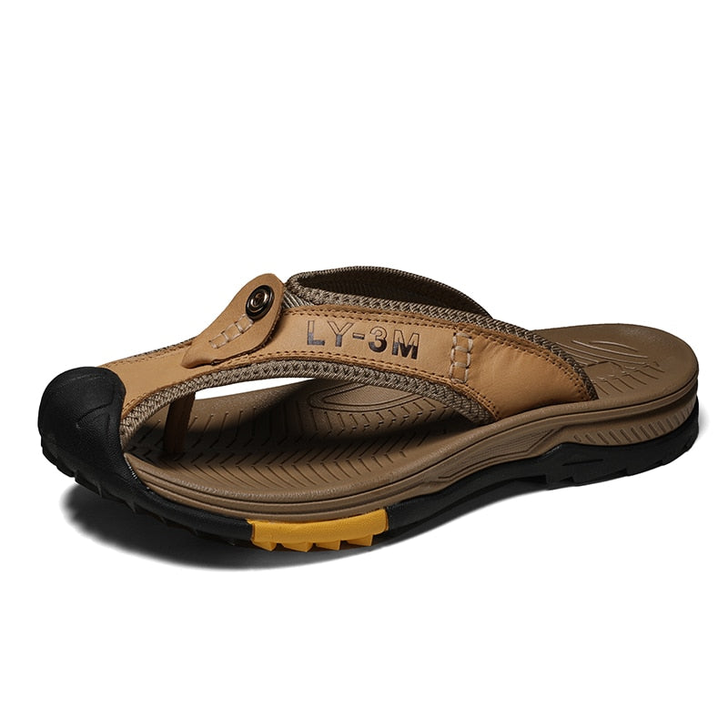 Genuine Leather Mens Flip Flop Anti-slip Sandals