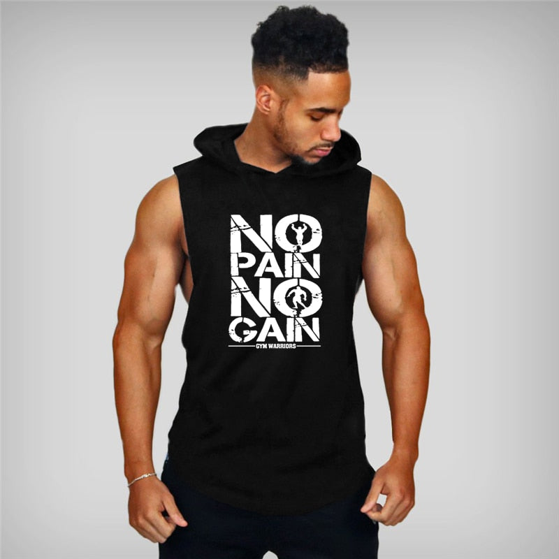 No Pain No Gain Bodybuilding Hooded Tank Top