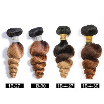 T1B430 Peruvian Loose Wave Human Hair Bundles with Closure