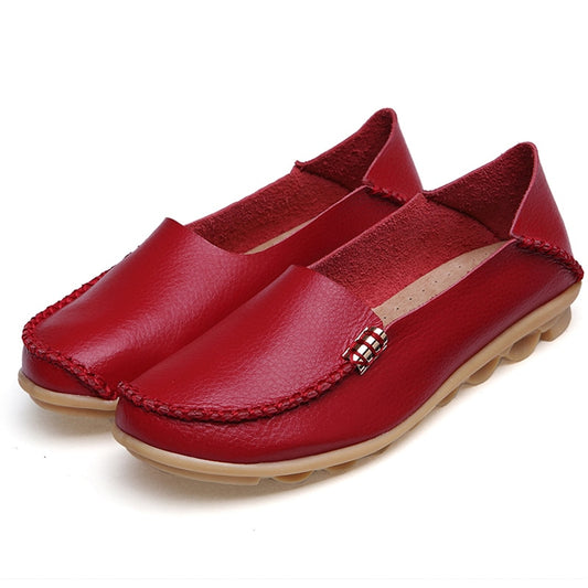 Women Plus Size Flat Shoes Genuine Leather Loafers Nurse Slip On