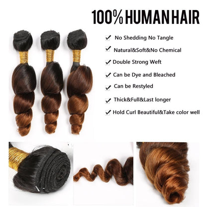 T1B430 Peruvian Loose Wave Human Hair Bundles with Closure