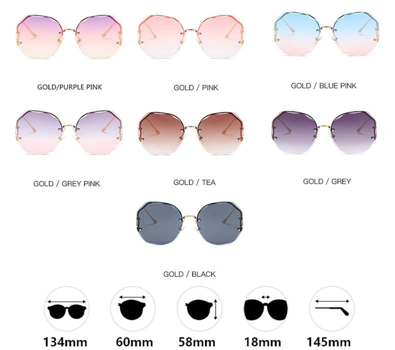 Gradient Sunglasses Women  Cut Trimmed Lens Metal Curved Temples