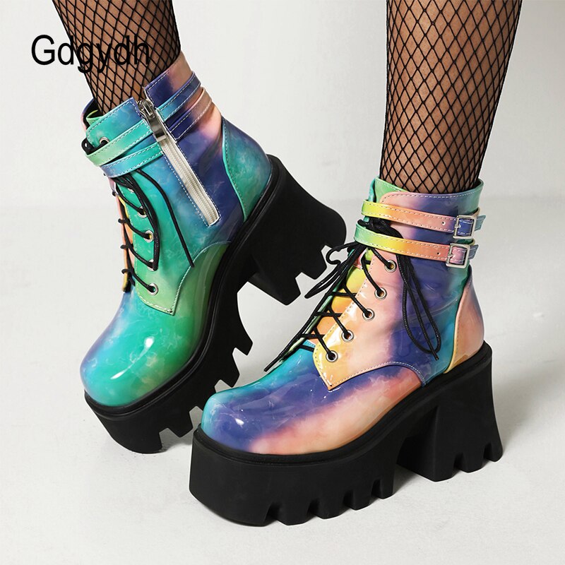 Fashion Colorful Platform Chunky Heels Ankle Boot