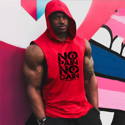 No Pain No Gain Bodybuilding Hooded Tank Top