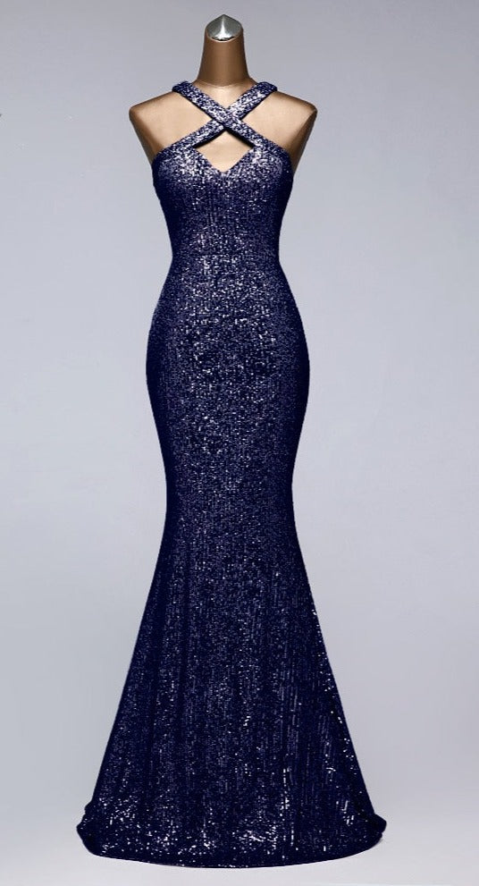 Sexy neck style Sequin evening dress