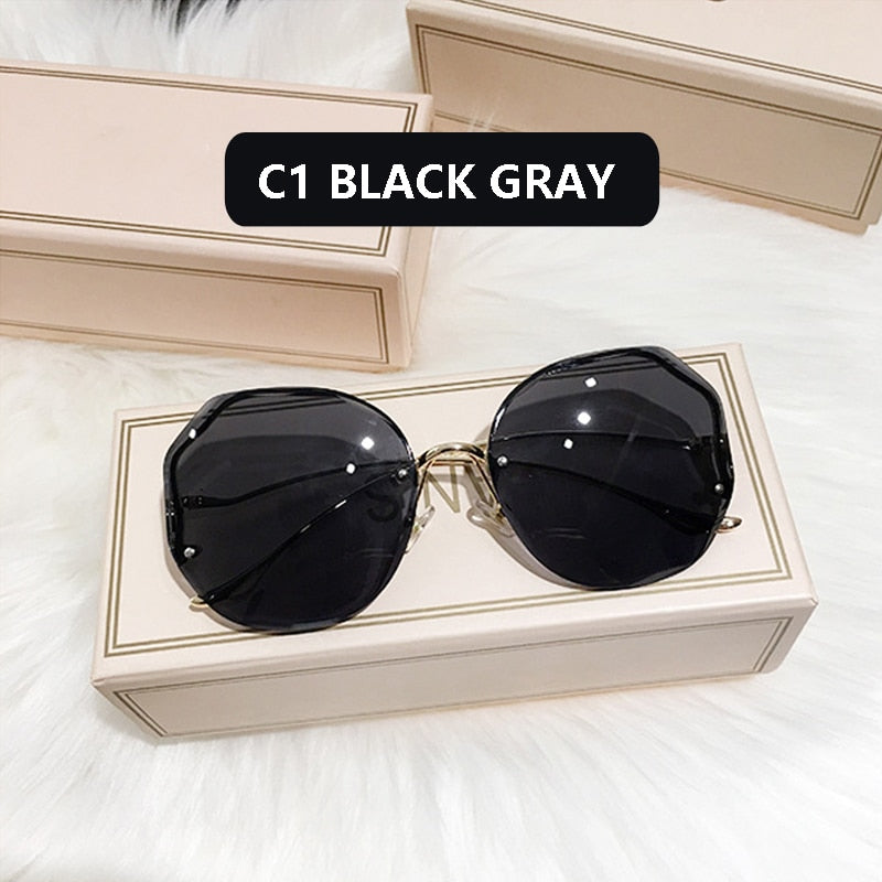 Gradient Sunglasses Women  Cut Trimmed Lens Metal Curved Temples