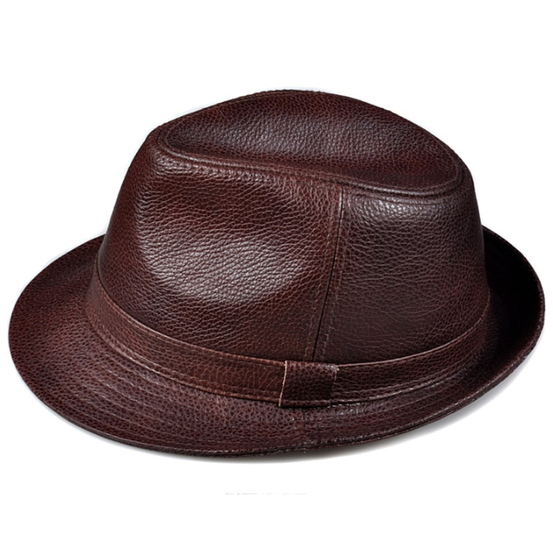 High Quality Genuine Cow Skin Short Brim Leather Fedora