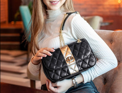 Split Leather Chain Strap Crossbody Shoulder Bag