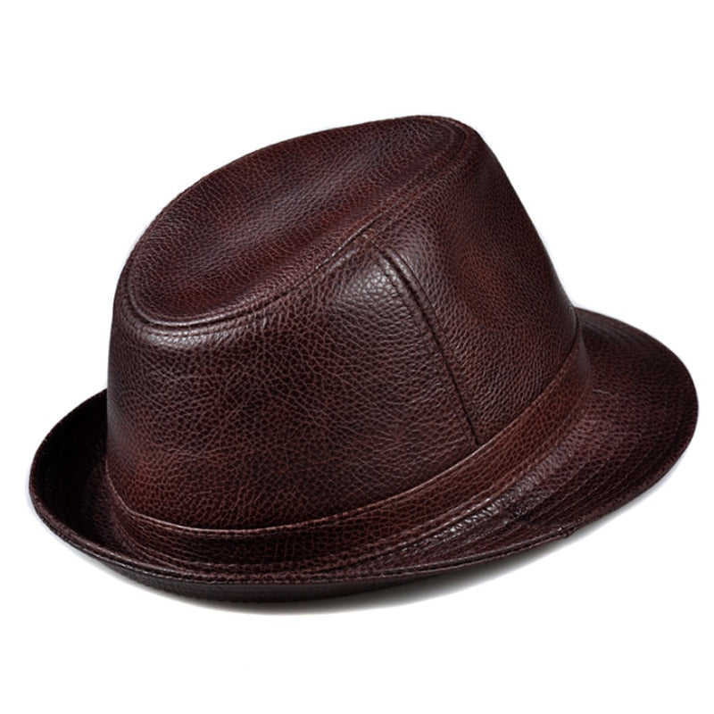 High Quality Genuine Cow Skin Short Brim Leather Fedora