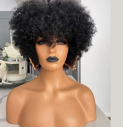 Afro Curl Human Hair Wigs Full Machine Made