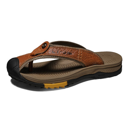 Genuine Leather Mens Flip Flop Anti-slip Sandals