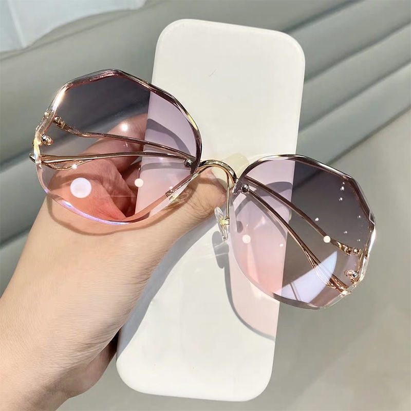 Gradient Sunglasses Women  Cut Trimmed Lens Metal Curved Temples