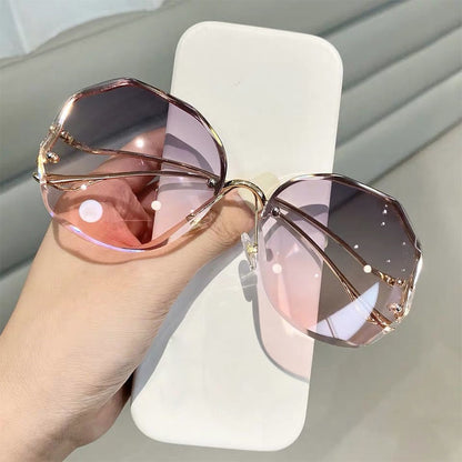 Gradient Sunglasses Women  Cut Trimmed Lens Metal Curved Temples