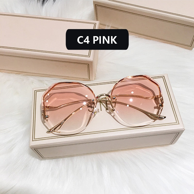 Gradient Sunglasses Women  Cut Trimmed Lens Metal Curved Temples