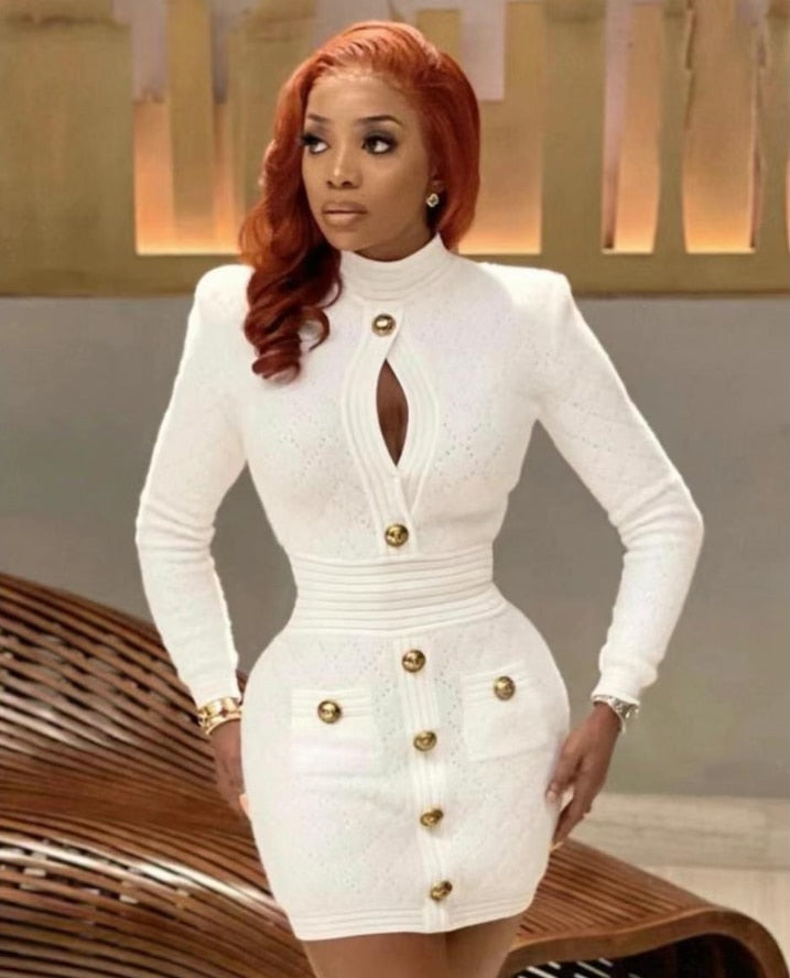 Long Sleeve Celebrity Bodycon Rayon Bandage Dress