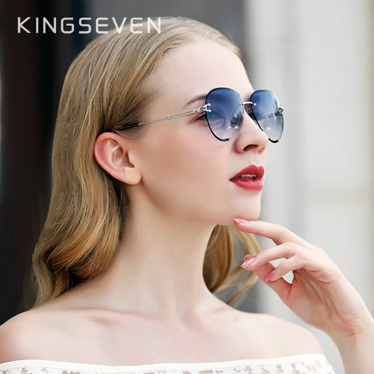 Rimless Pilot Blue Gradient Lens Sunglasses