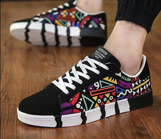 Casual Fashion Lace-Up Printing Vulcanized Graffiti Canvas