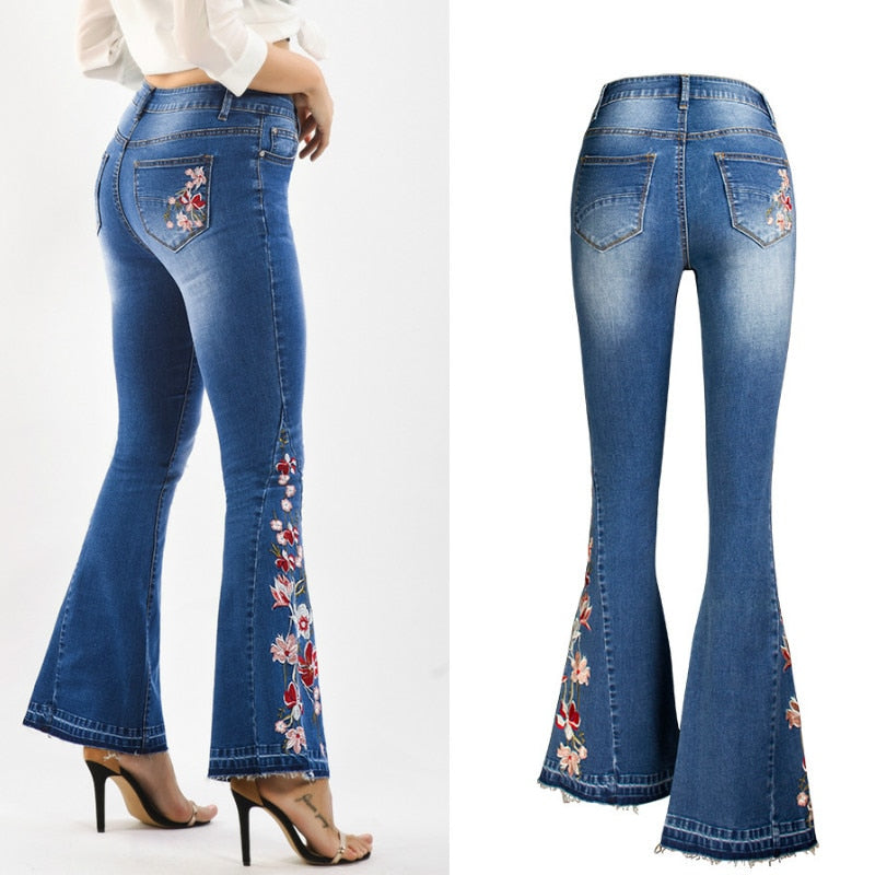 Skinny Flare Embroidery Jeans