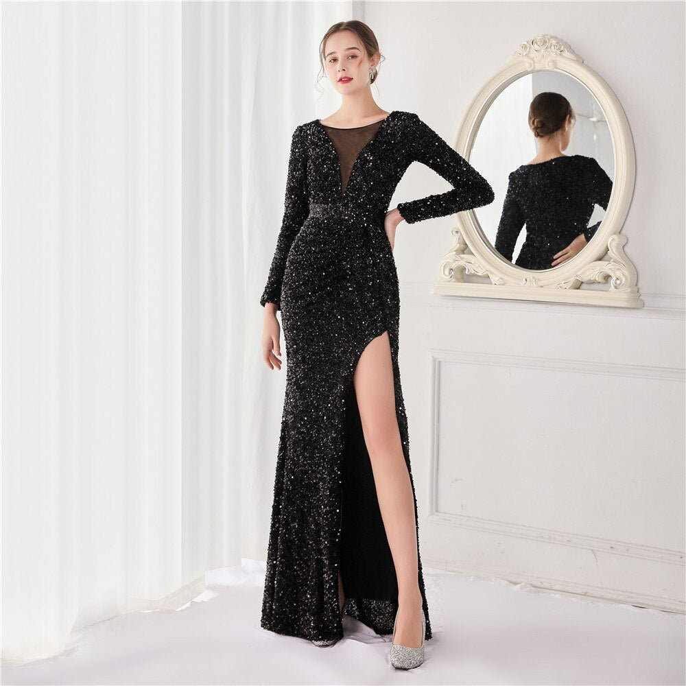 Elegant Mermaid Deep V Neck Evening Dress