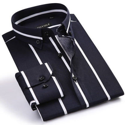 Cotton Stripe Men Long Sleeve Button Down Collar Slim Fit Shirts