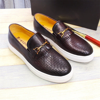 High-End Handmade Woven Pattern Casual Comfortable Loafers With Metal Buttons