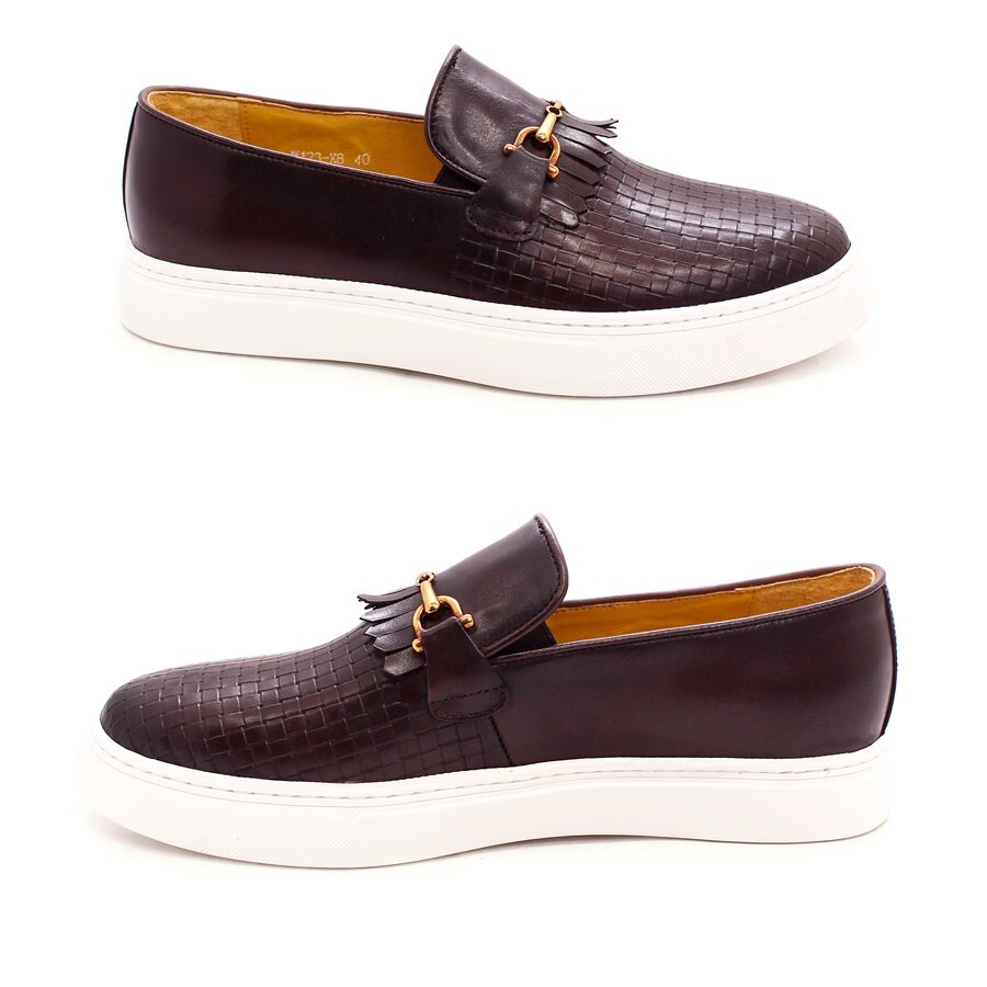 High-End Handmade Woven Pattern Casual Comfortable Loafers With Metal Buttons