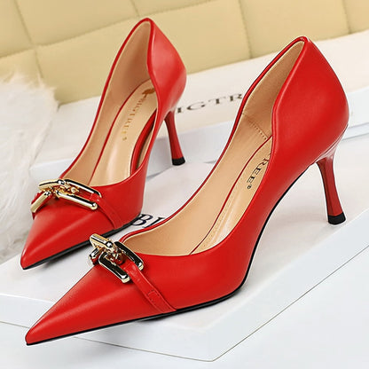 Elegant Metal Button Kitten Heels Stiletto Banquet Shoes