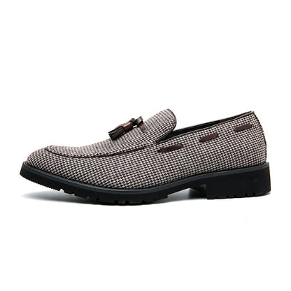 Brown Plaid Tassel Canvas Fashion Casual Loafers