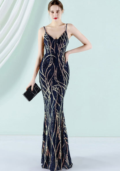 Sexy Strap Mermaid V Neck Evening Dress