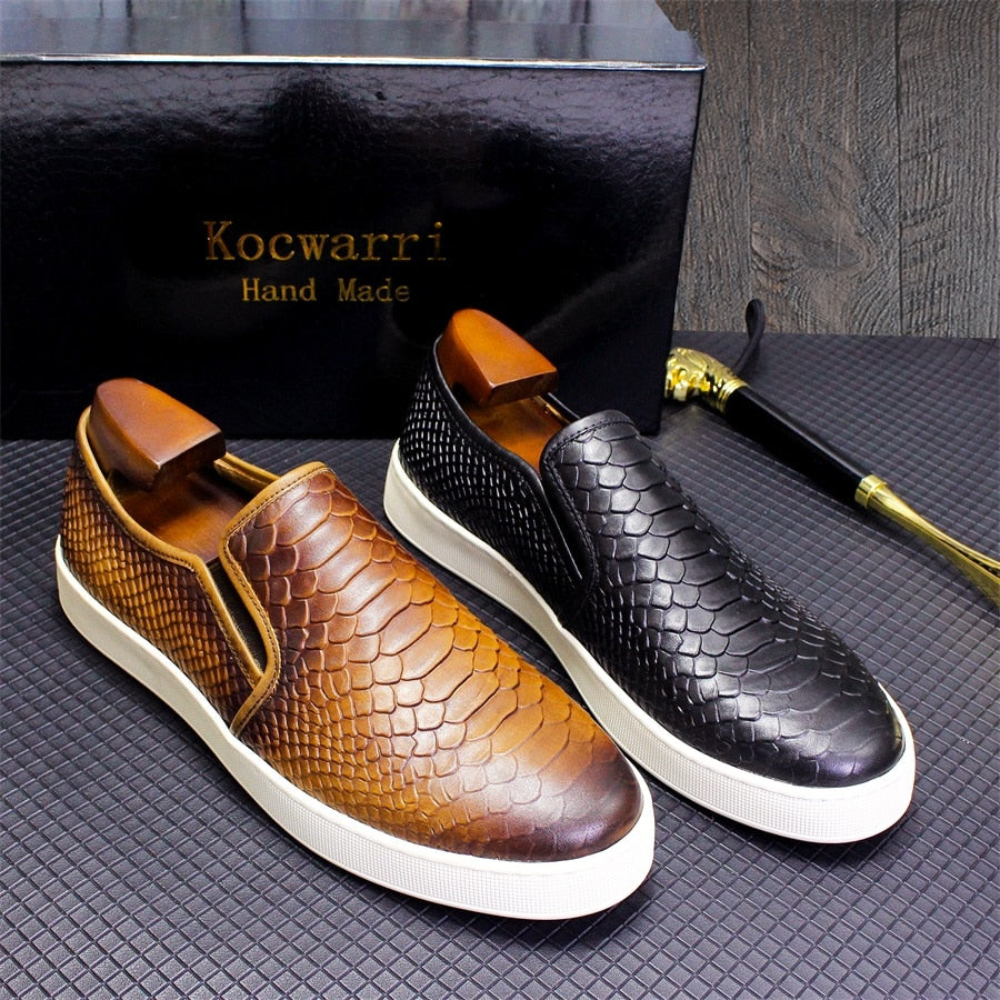 High-end Leather Snake Pattern Slip-on Handmade Shoes