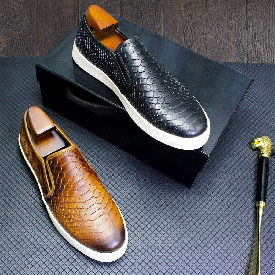 High-end Leather Snake Pattern Slip-on Handmade Shoes