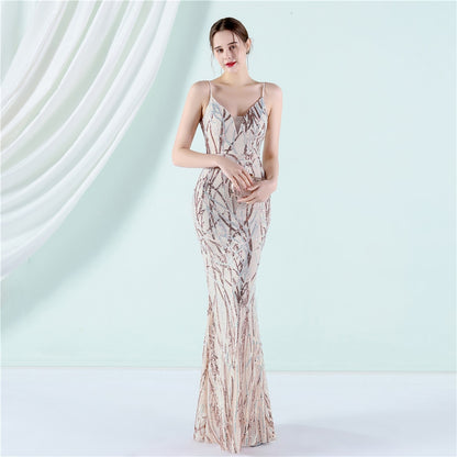 Sexy Strap Mermaid V Neck Evening Dress