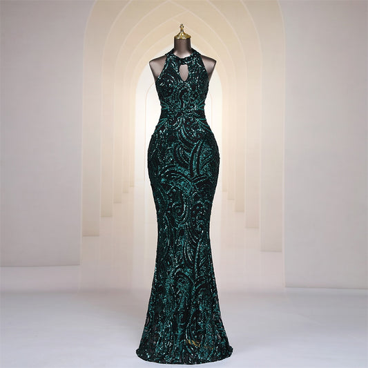 Sexy waist green color mermaid Evening dress