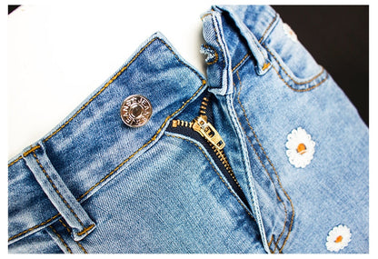 Flower Embroidered Flare Denim Jeans