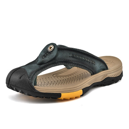 Genuine Leather Men Anti-slip Retro Beach Flip Flops