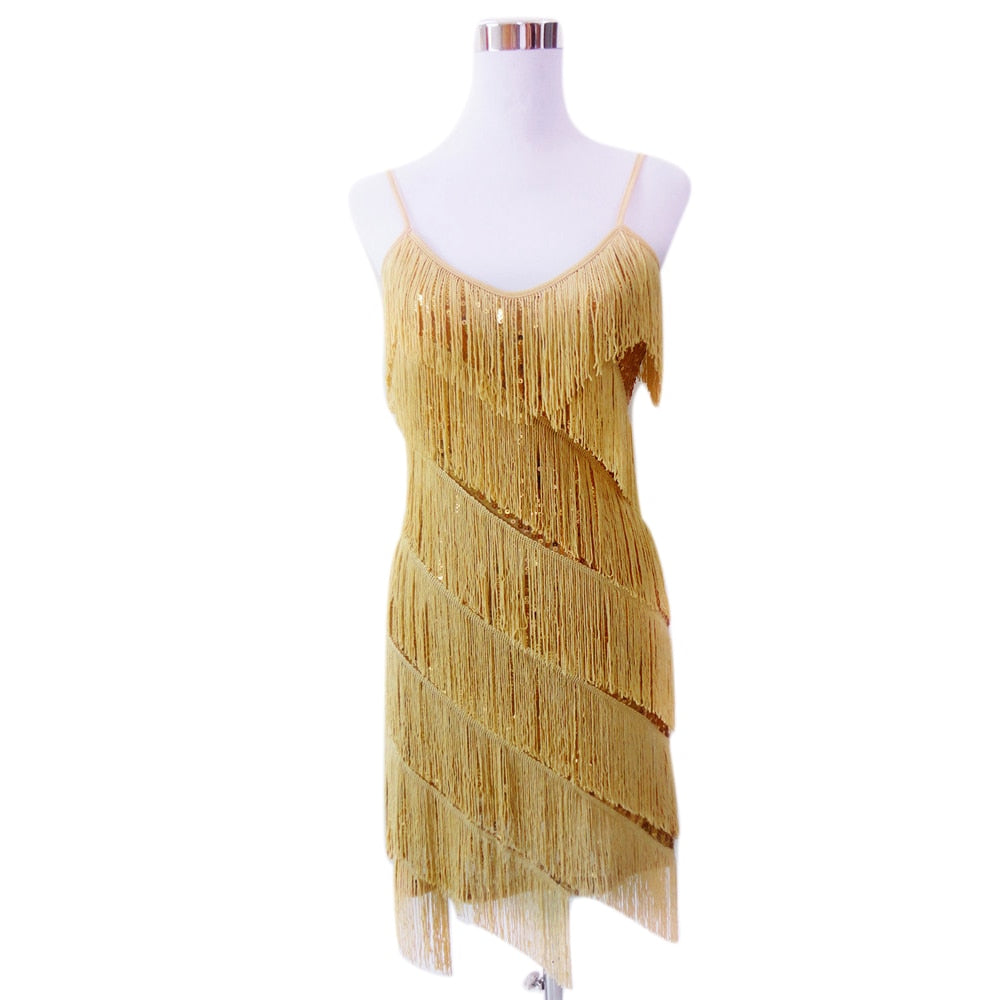 Sexy Tassel  Latin Tiered Fringe Flapper Dress